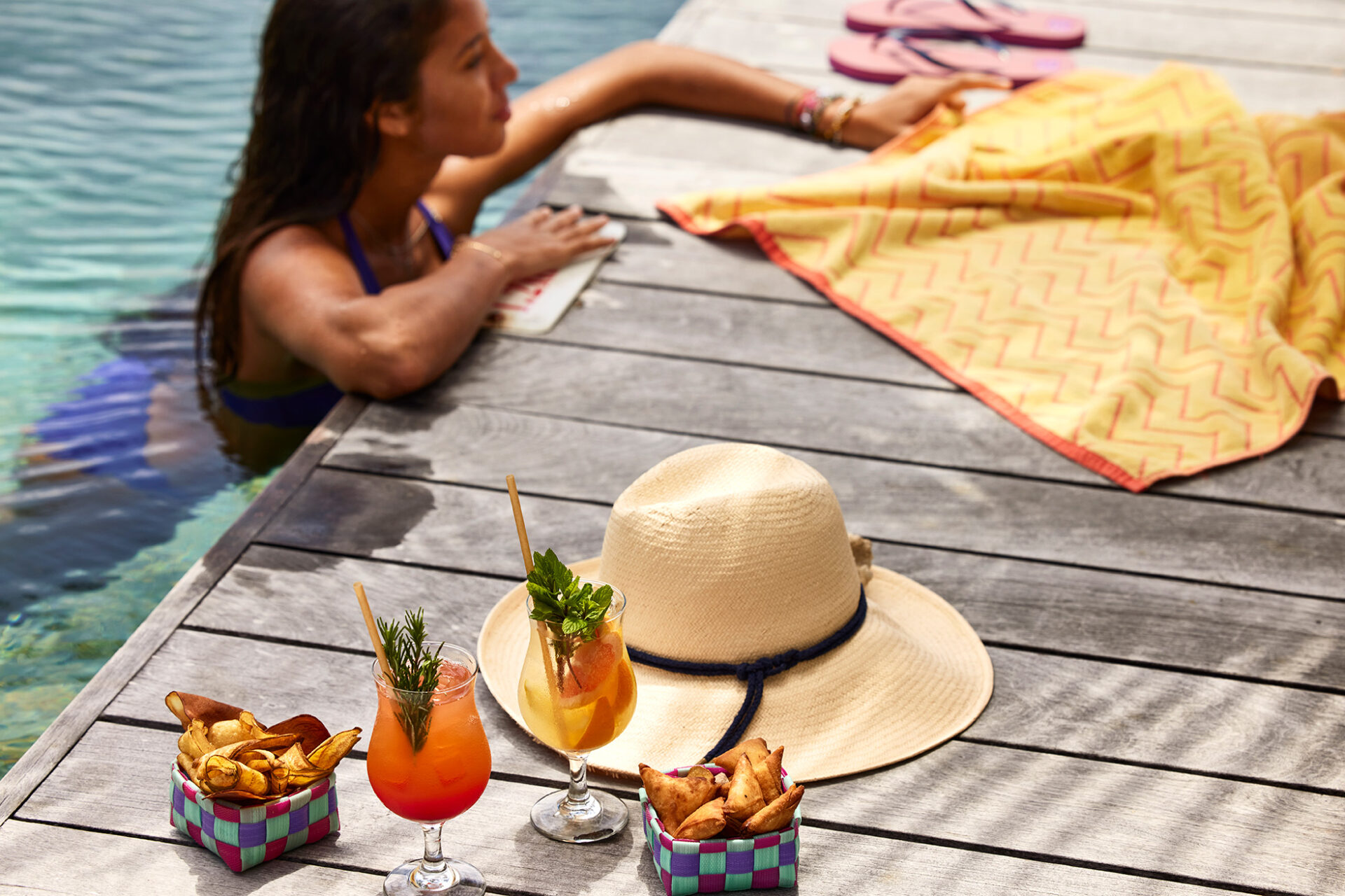 drinks and food by the pool
