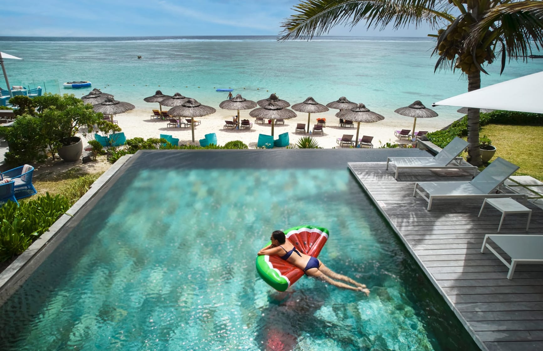 c mauritius bird view of pool beach and lady